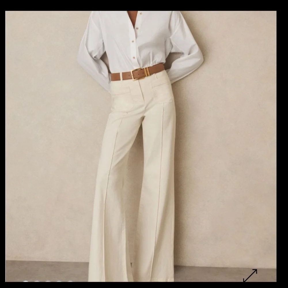 Reiss Cream Wide-Leg Trousers - Picture 1 of 7